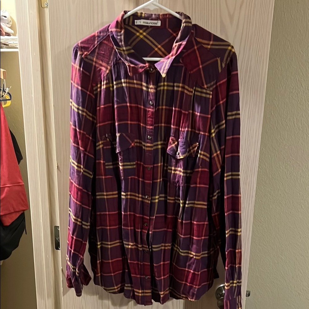Maurices Purple and Orange Casual Button Down Shirt